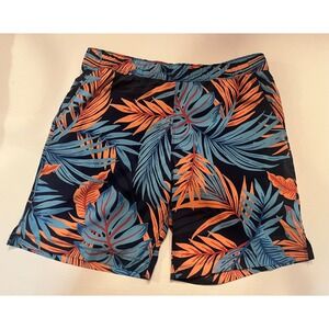 Speedo Swim Shorts Trunks Size Medium Blue Orange Pockets Back Zipper Pocket